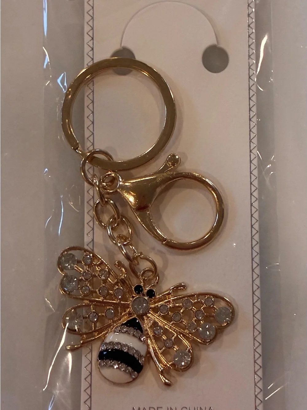 Gold Bee Crystal Accent Keychain - Women Accessories bag charm back pack charm